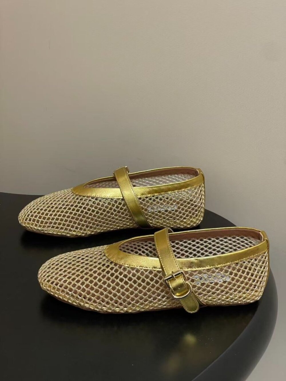 ALAIA Gold French Ballet Flats: Stunning Openwork Fishnet Shoes 🔥 - Picture 7 of 8
